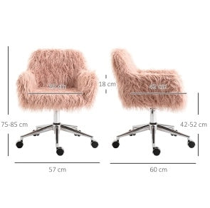 Sedia da ufficio ergonomica rosa in pelliccia sintetica con base in metallo regolabile in altezza