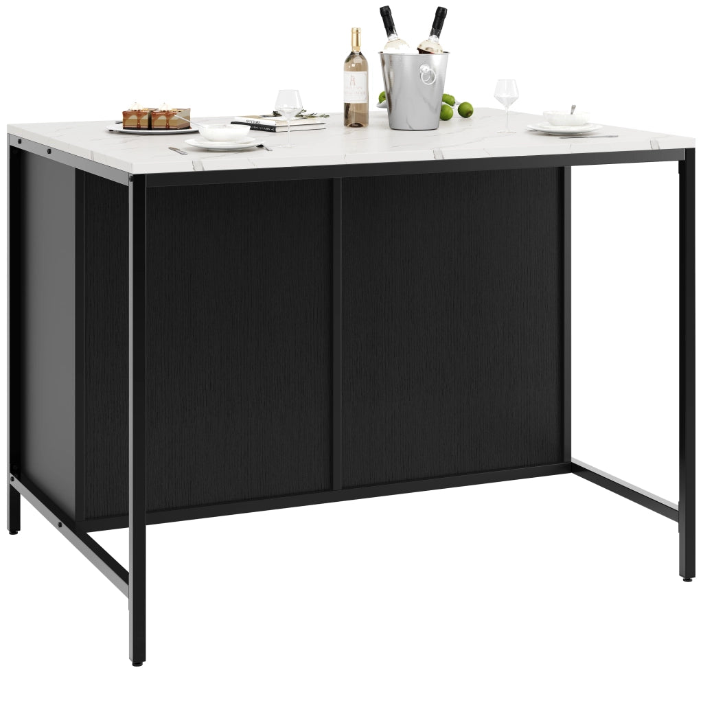 Stehtisch nero con piano effetto marmo, 100 x 90 x 90 cm, in MDF con gambe in ferro, con cassetti e vani regolabili