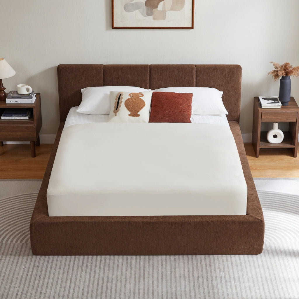 Struttura letto 140x200 cm con testiera imbottita e telaio in acciaio rinforzato, montaggio semplice, senza materasso