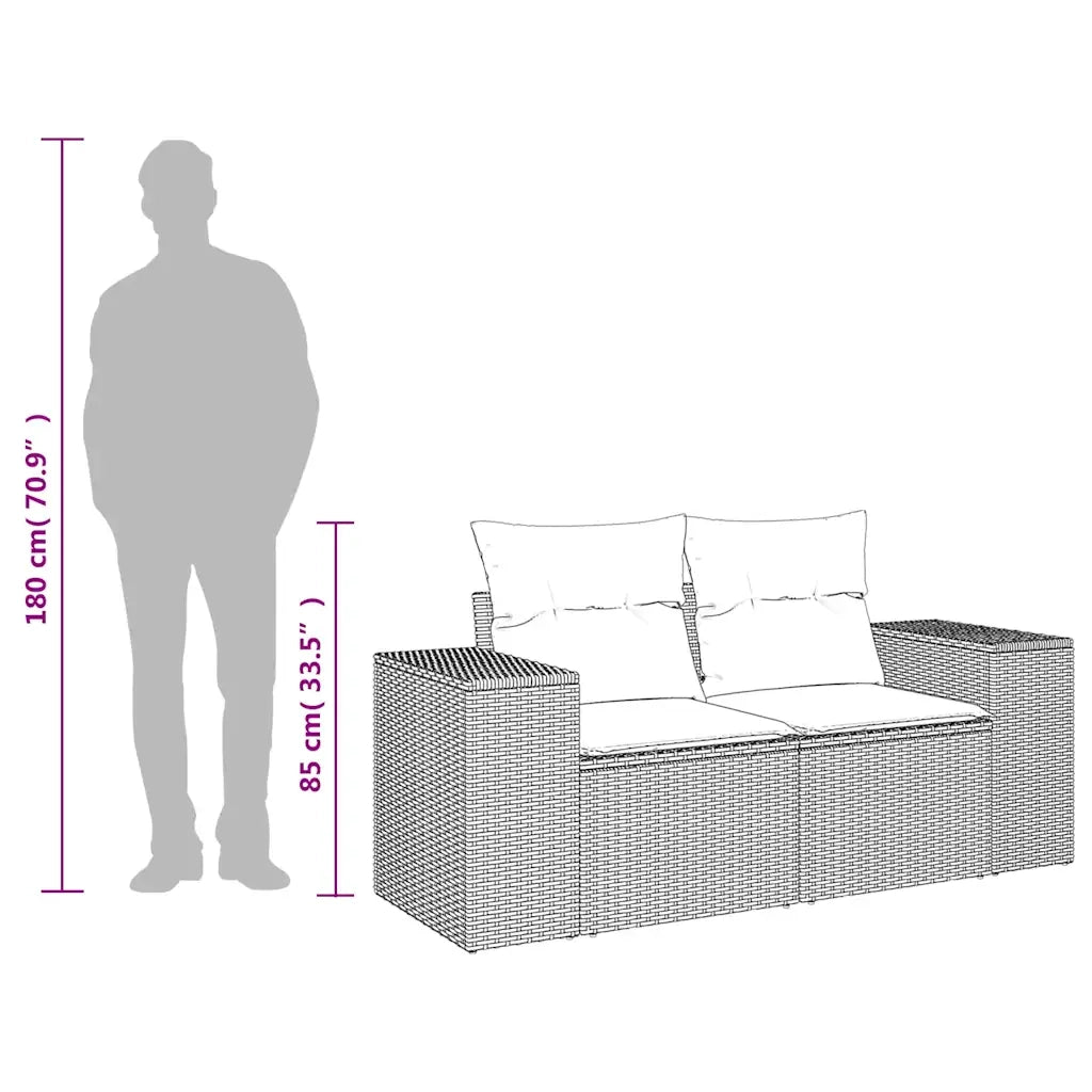 Divano da giardino con cuscini a 2 posti marrone in polyrattan 366237