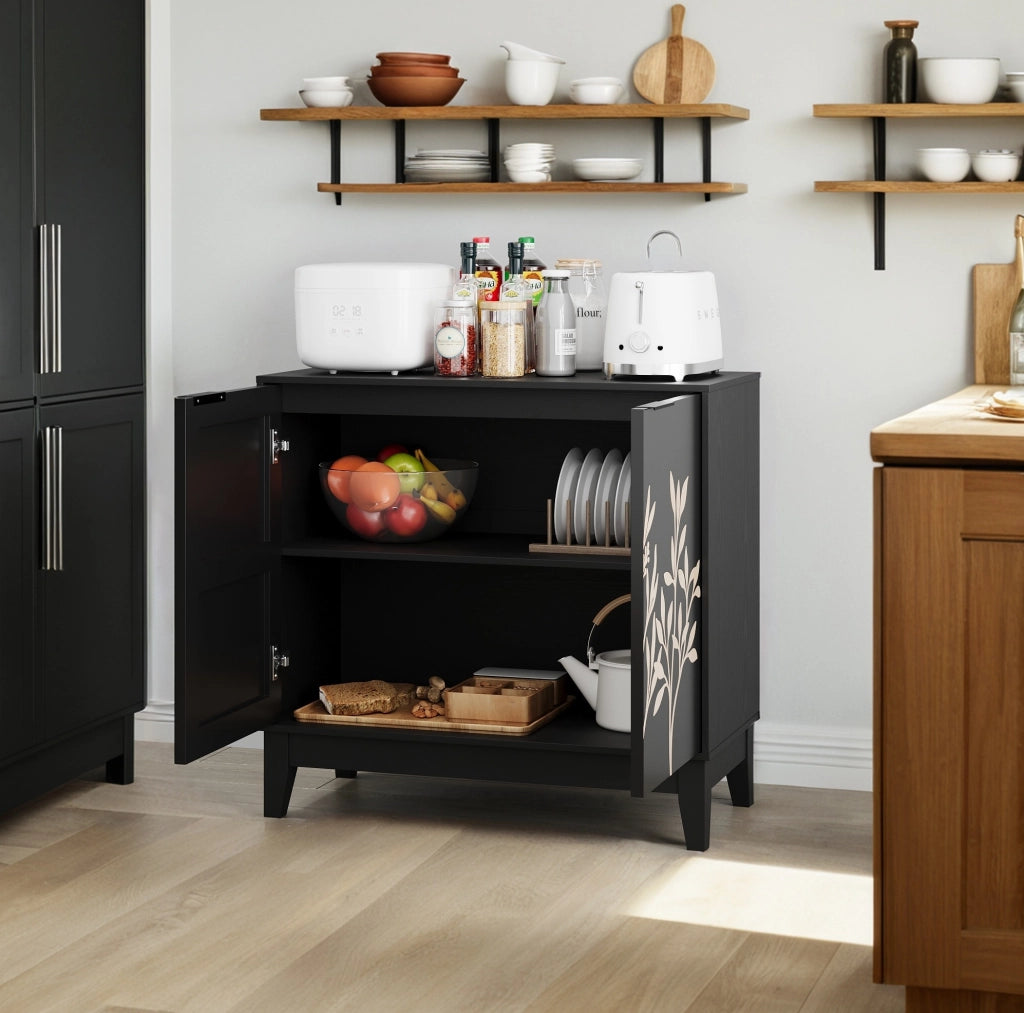 Sideboard con 2 ante e ripiani interni regolabili in MDF; nero