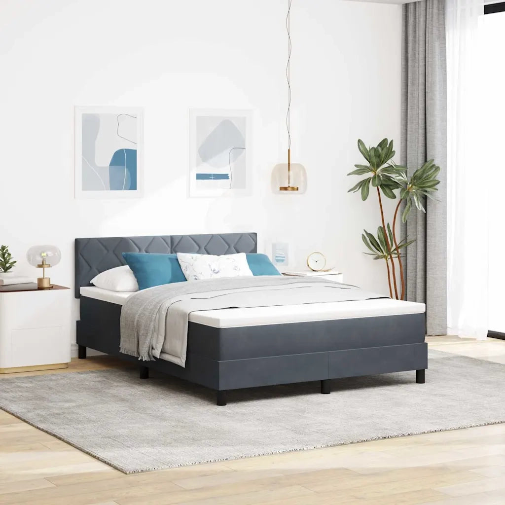 Letto a Sorgente LED con led Grigio scuro 140 x 200 cm Velluto