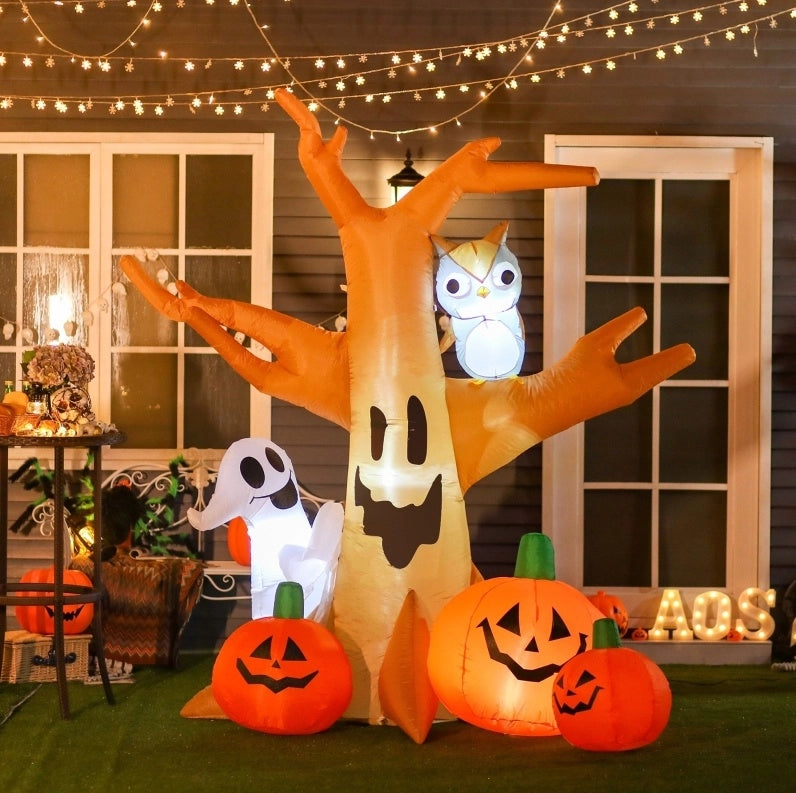 ALBERO Gonfiabile Halloween 190x100x240 cm Poliestere Marrone con LED