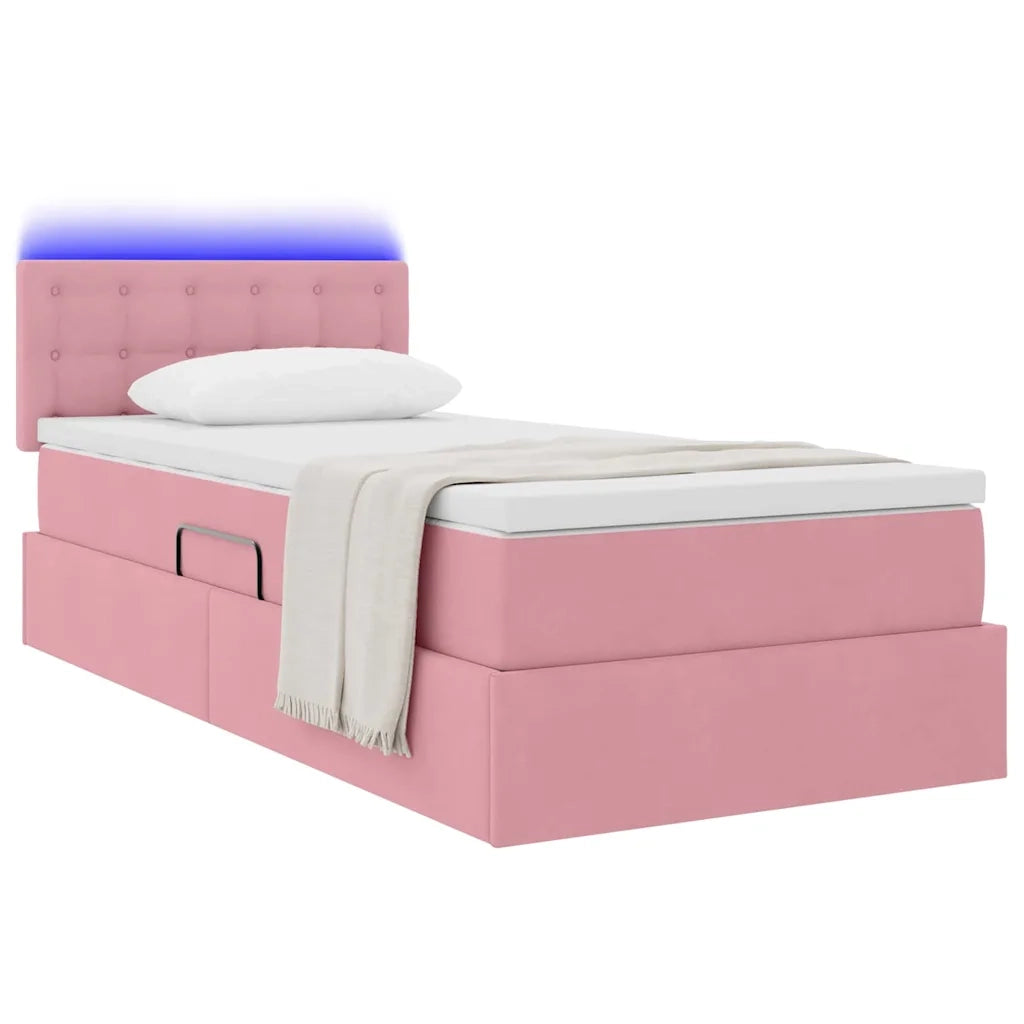 Letto con contenitore e LED con led Rosa 90 x 200 cm Velluto 3371492