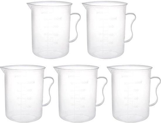 Set di misuratori 250ml - Plastica - Resistenti al calore - Set di 5 pezzi - Misuratori trasparenti