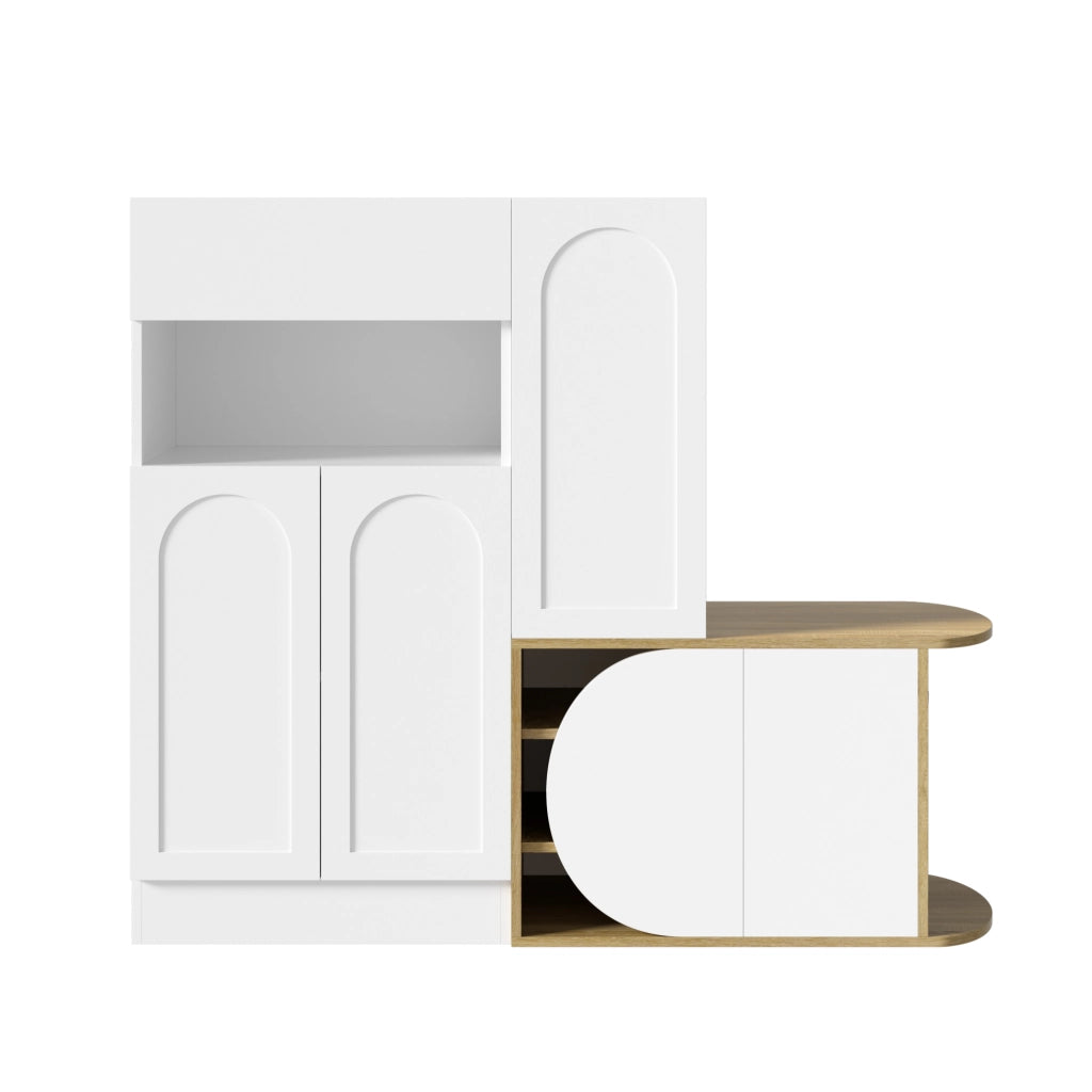 Scarpiera, mobile da ingresso, con seduta, cassetti, ripiani aperti, 130 x 35 x 110,5 cm, bianco e color legno naturale