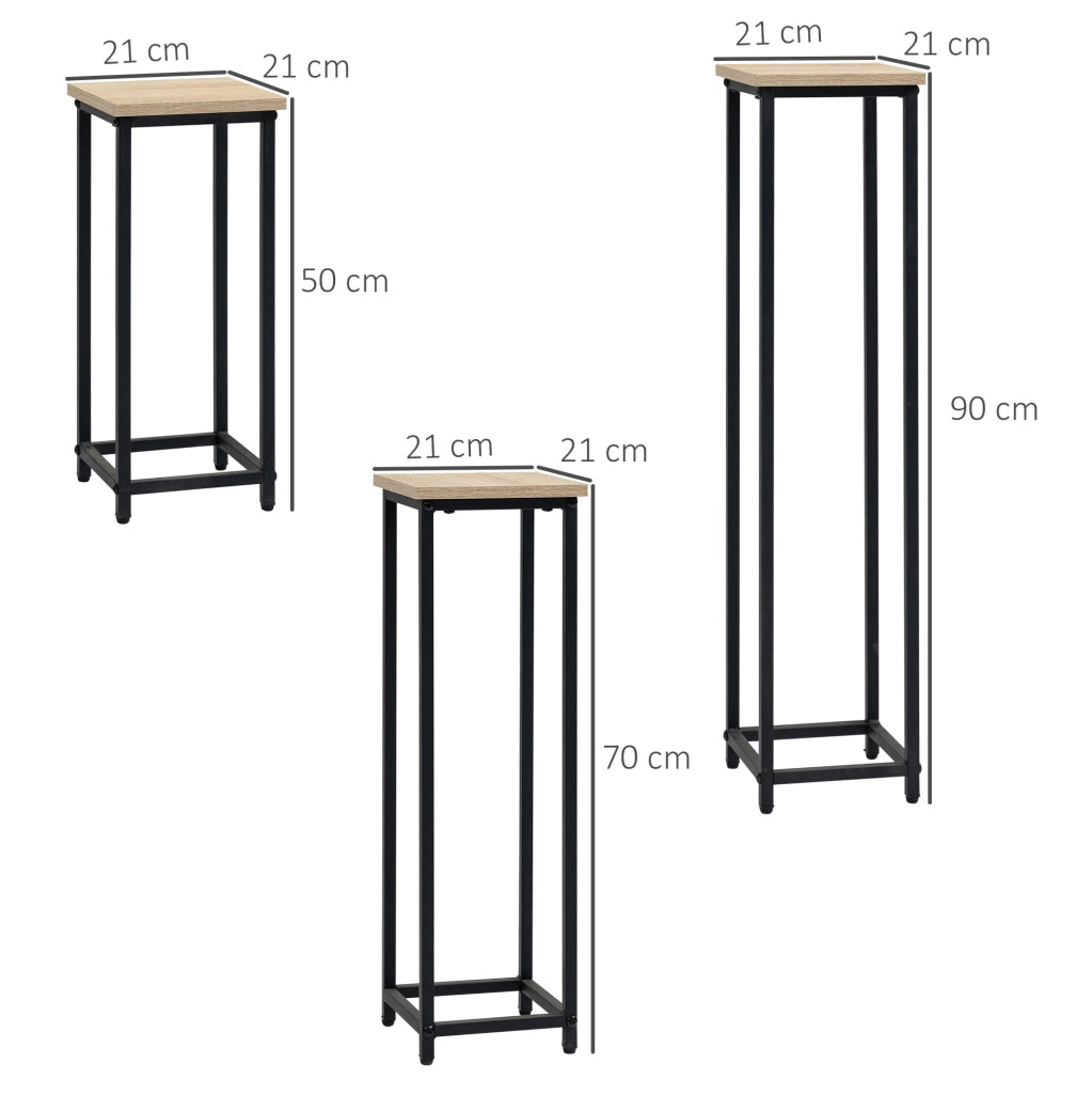 Set di 3 portapiante impilabili in acciaio nero 21x21 cm