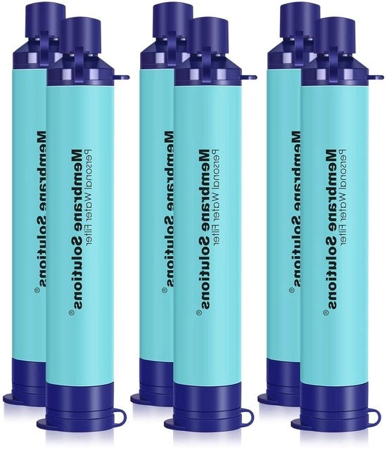 Filtro di sopravvivenza per acqua per campeggio all'aperto e escursioni rimuove il 999999% di E.coli - Precisione del filtro 0,1 micron - BPA libero - Ultraleggero - 6 pezzi