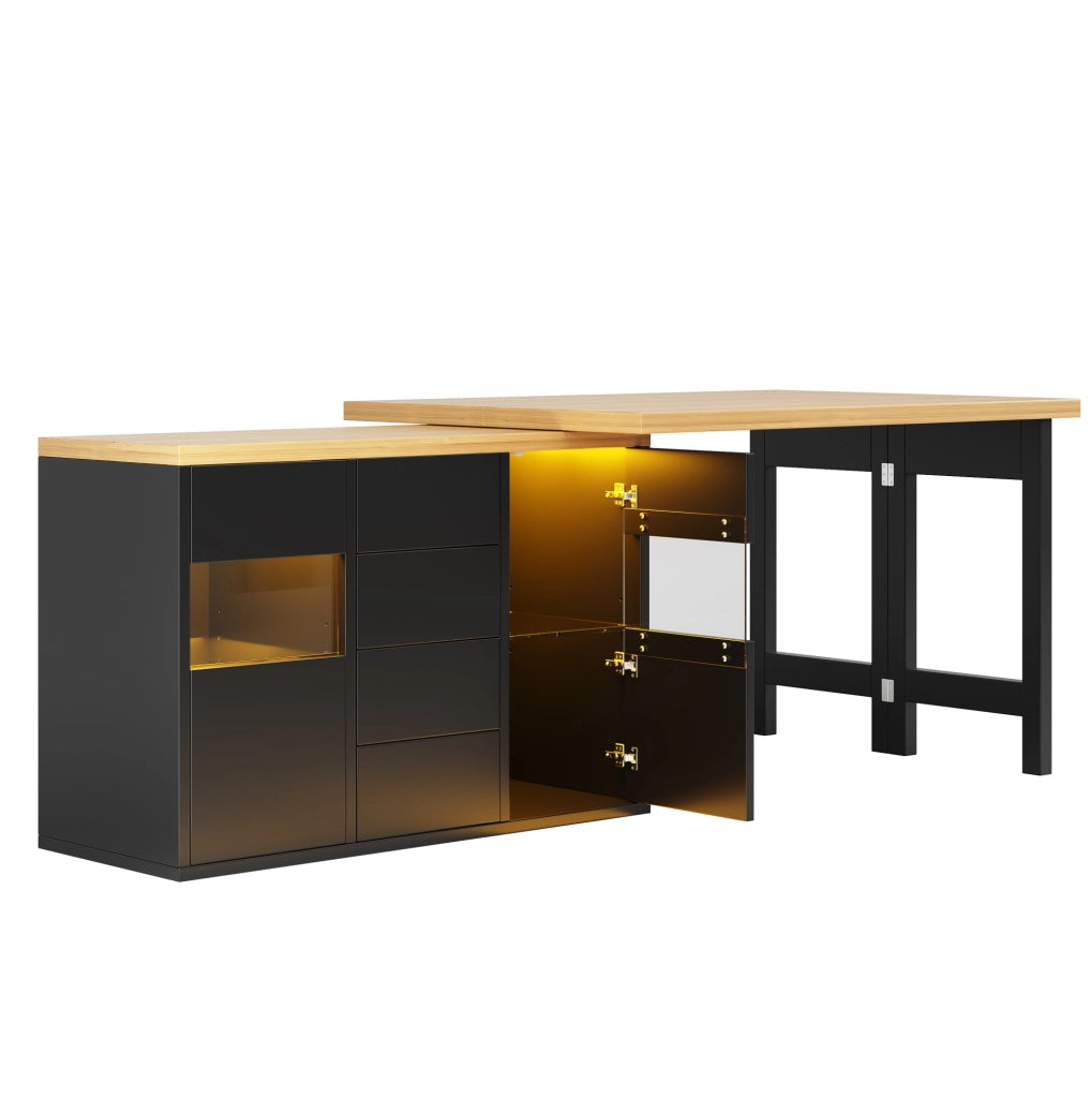 Isola cucina girevole 360° con LED RGB via app; 120-197x40x73;8 cm; MDF nero