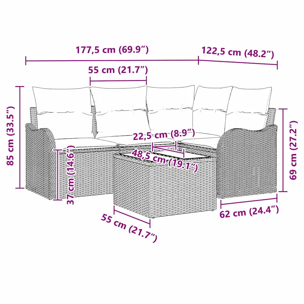 Set Divano da Giardino | Set Salotto da Giardino Marrone polyrattan