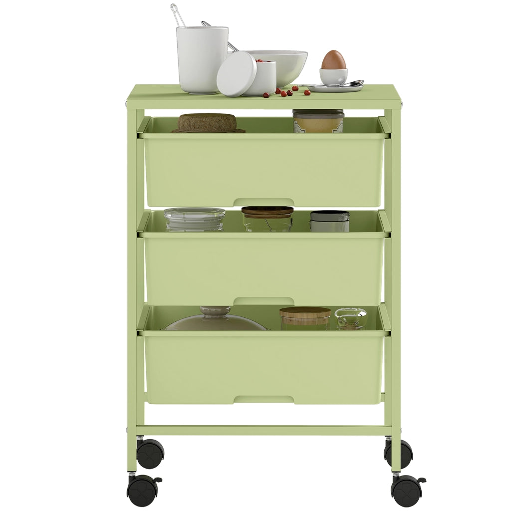 Carrello da cucina 4 ripiani con ruote ¨C Xylo ¨C 3 cestelli e ripiano 40,8x33,5x60,5 cm verde