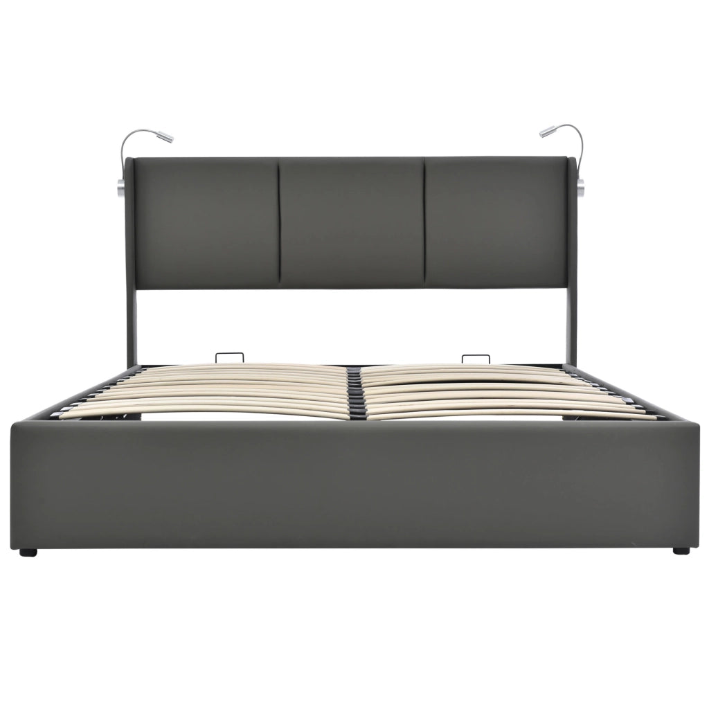 Letto contenitore 140x200 cm grigio in similpelle