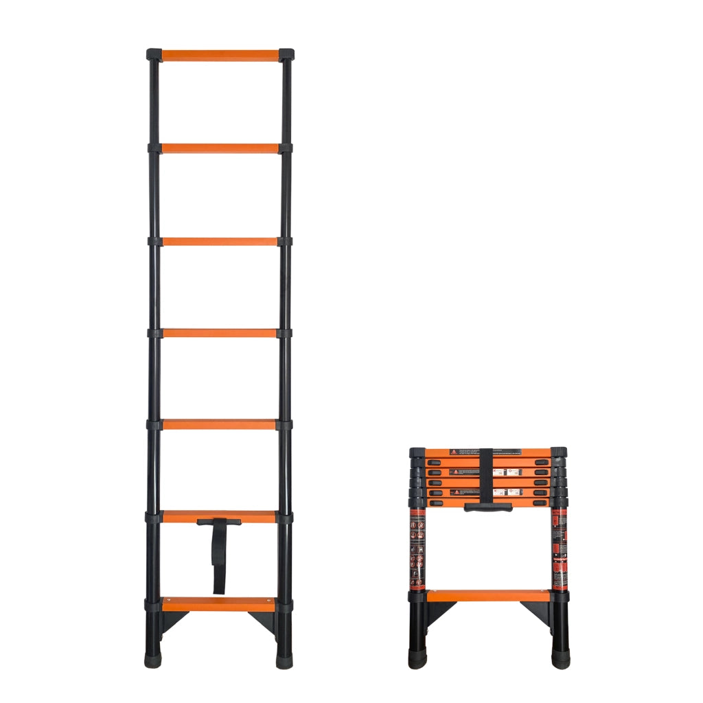 Scala telescopica estensibile in acciaio al carbonio Nyana Tools – 3,8 m – Certificazione EN-131 – Piedini antiscivolo e blocco di sicurezza
