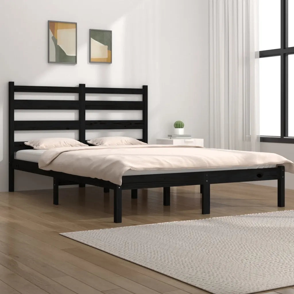Letto matrimoniale | Letto per adulti | Giroletto Nero in Legno Massello di Pino 200x200 cm