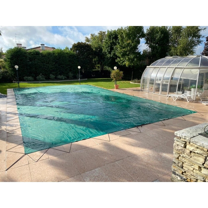 Telo Copertura Piscina 4x2,5m in PVC 600 gr/mq Verde - Protezione Invernale Antifoglie, Occhielli 25cm Sicurezza Bambini & Antiraggi UV