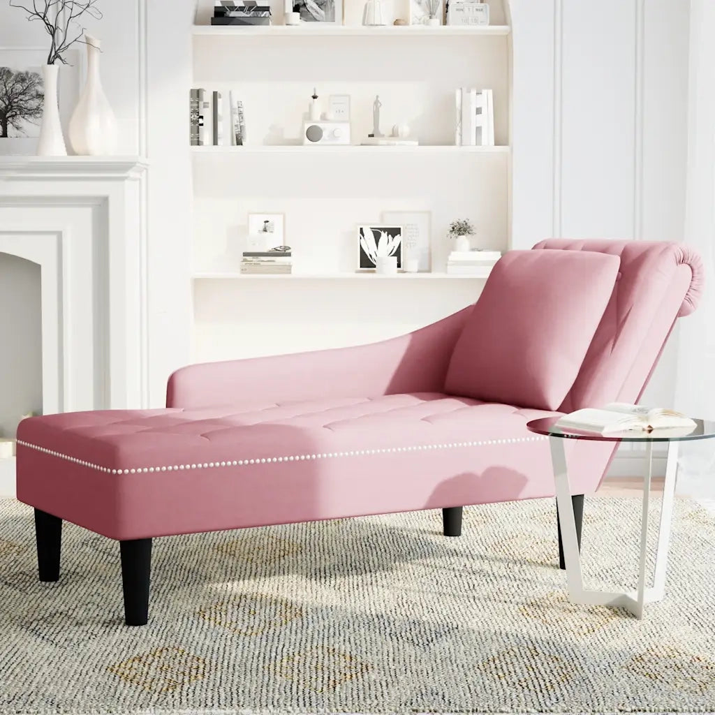Sdraio con Cuscino e Bracciolo Destro in Velluto Rosa 4009775
