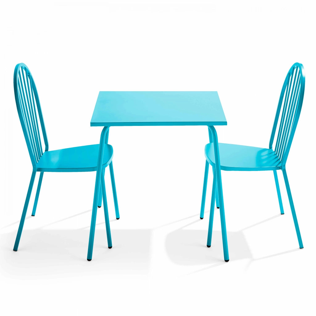 Oviala - Tavolo da giardino bistrot e 2 sedie in acciaio blu