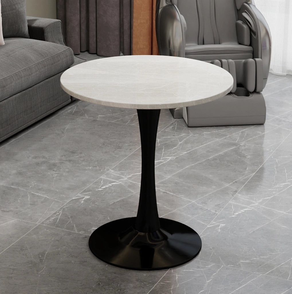 Tavolino rotondo 70 cm in marmo artificiale nero e bianco, per 2-4 persone