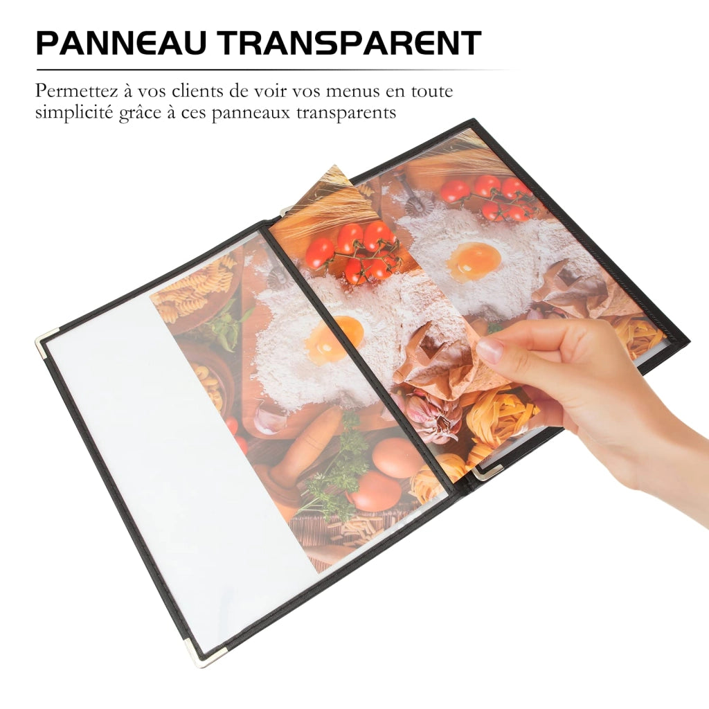 Porta menu A4, confezione da 10, con 3 pannelli, in PVC trasparente