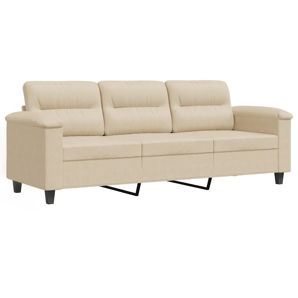 Divano a 3 Posti-Sofa 3 Posti Crema 180 cm in Tessuto Microfibra