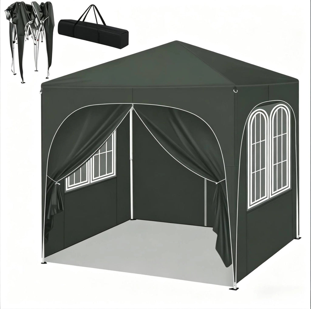 Gazebo pieghevole 2x2 m grigio con pareti laterali