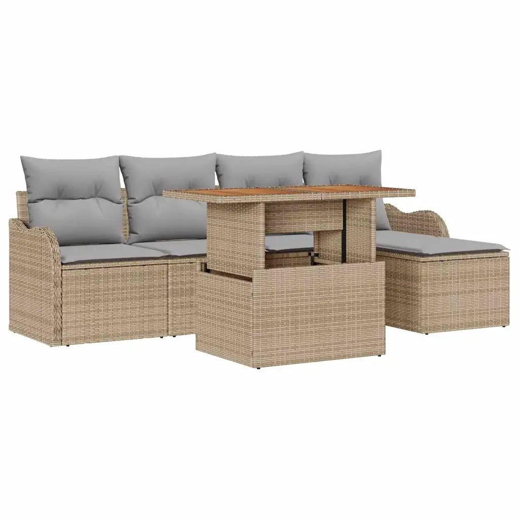 Set Divano da Giardino 6 pcs Beige Poly Rattan