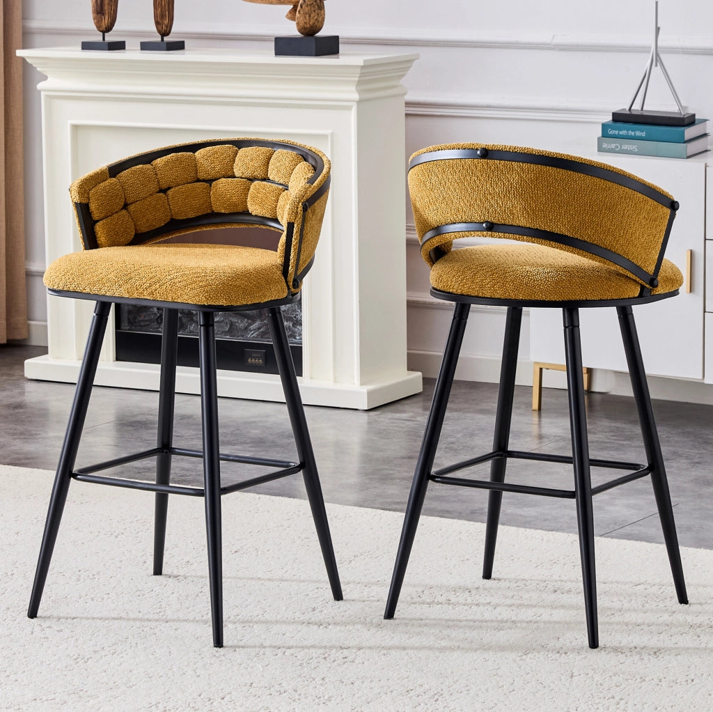 Sgabello da bar in velluto giallo con struttura in metallo nero HOMVRA