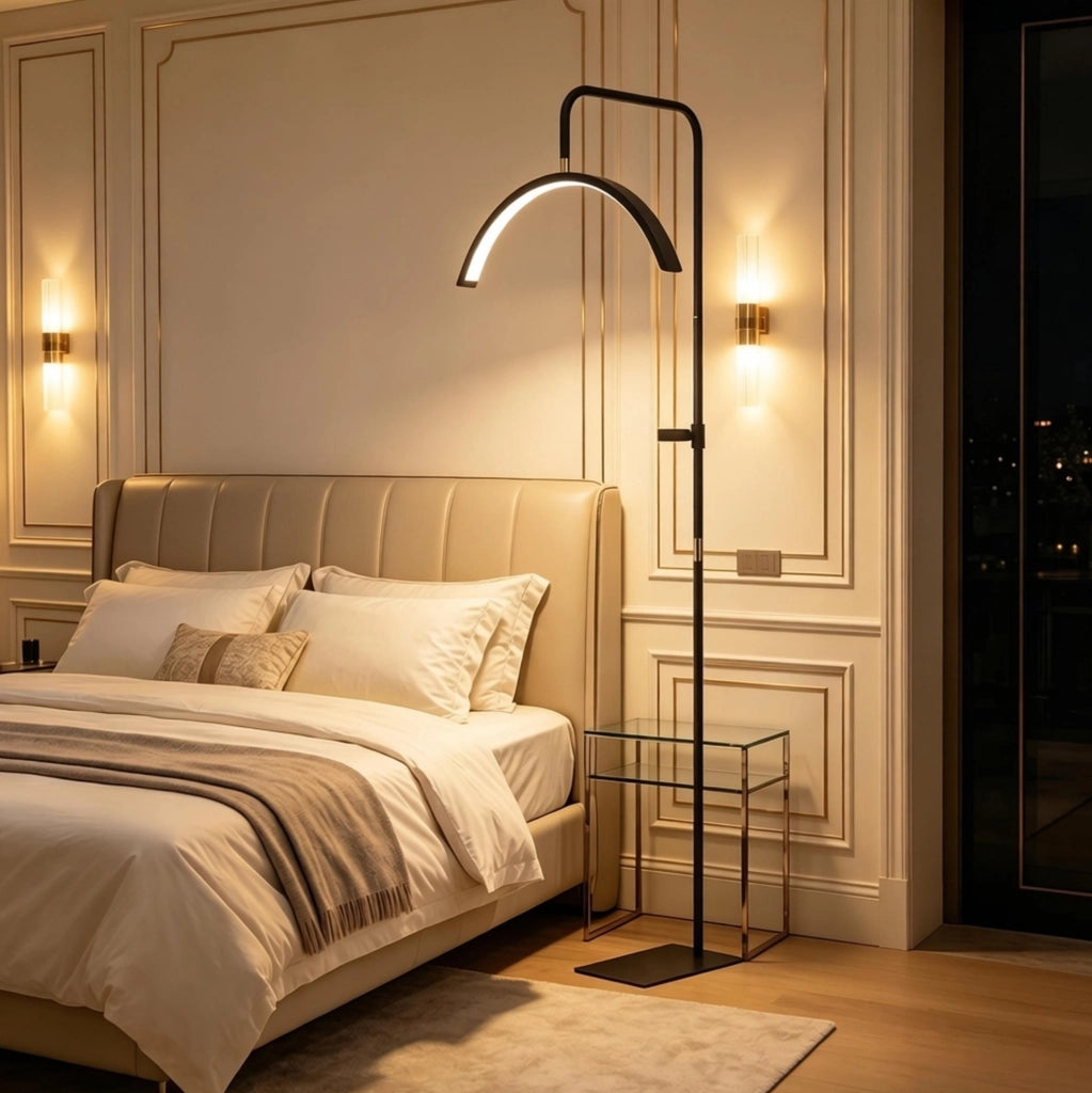 Lampada da Terra LED Dimmerabile 36W con Testa Mezza Luna Ruotabile 350°, 7 Temperature Colore, Nero, 136-186 cm