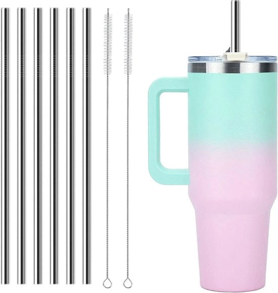 Riettes di acciaio inox 6 pezzi - Extra larghe 1 cm e 30 cm lunghe - Riettes di acciaio inox riciclabili con 2 setole di pulizia - Sostenibili - Ideali per smoothies e milkshakes - Ecocompatibili - Lavabili.