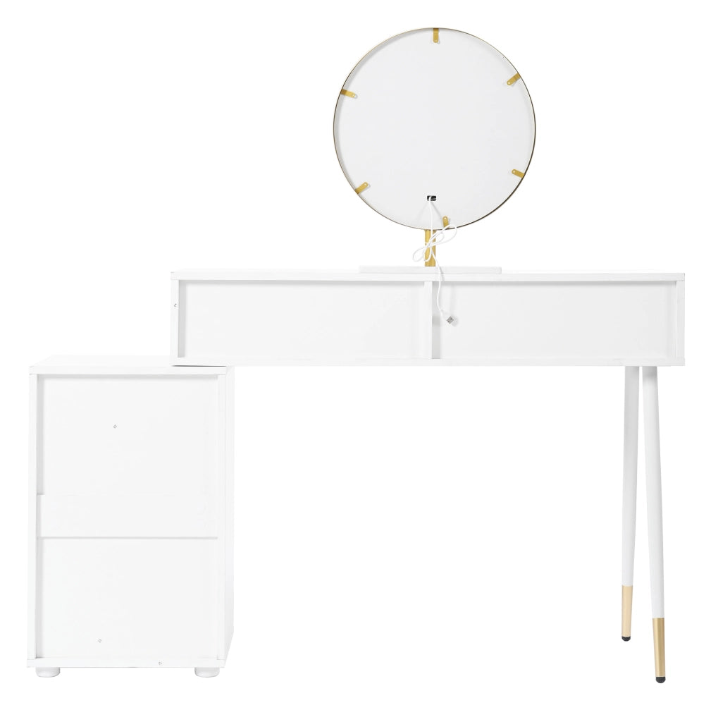 Toeletta con specchio LED 100x40x127 cm, 5 cassetti bianca HAVRYA