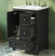 Mobile bagno nero 62x47x90 cm con lavabo in ceramica e ampio spazio contenitivo