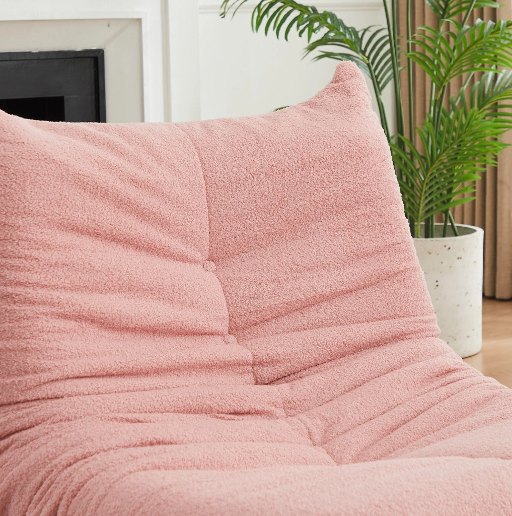 Poltrona da pavimento ULEVR 97 cm in tessuto teddy rosa, imbottita in schiuma elastica, design con bottoni