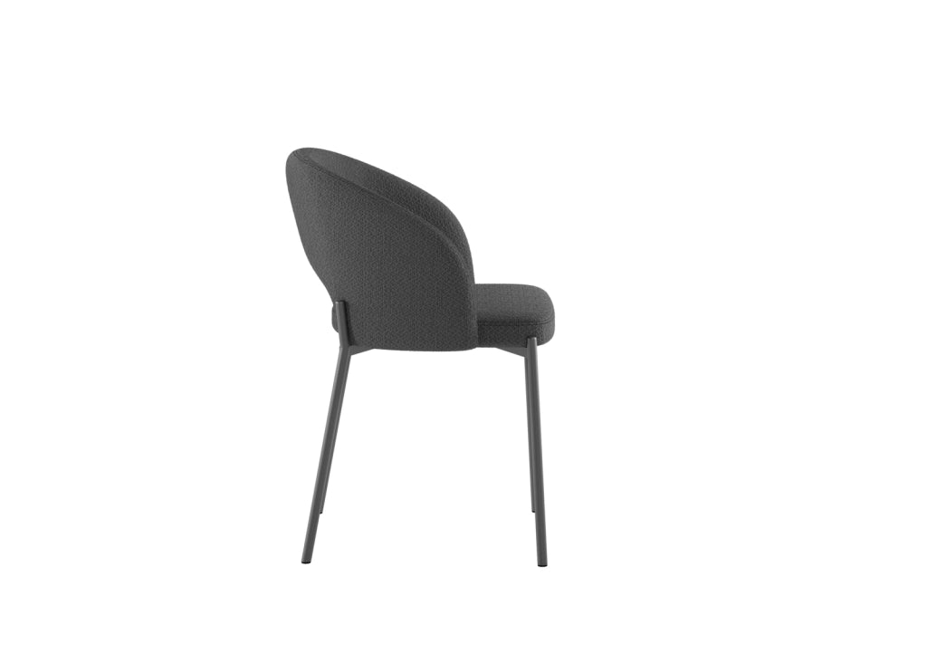 Sedia Greta in tessuto imbottito grigio con gambe in metallo antracite, sedia dal design circolare 55,5x52x78,5 cm - Greta Collection