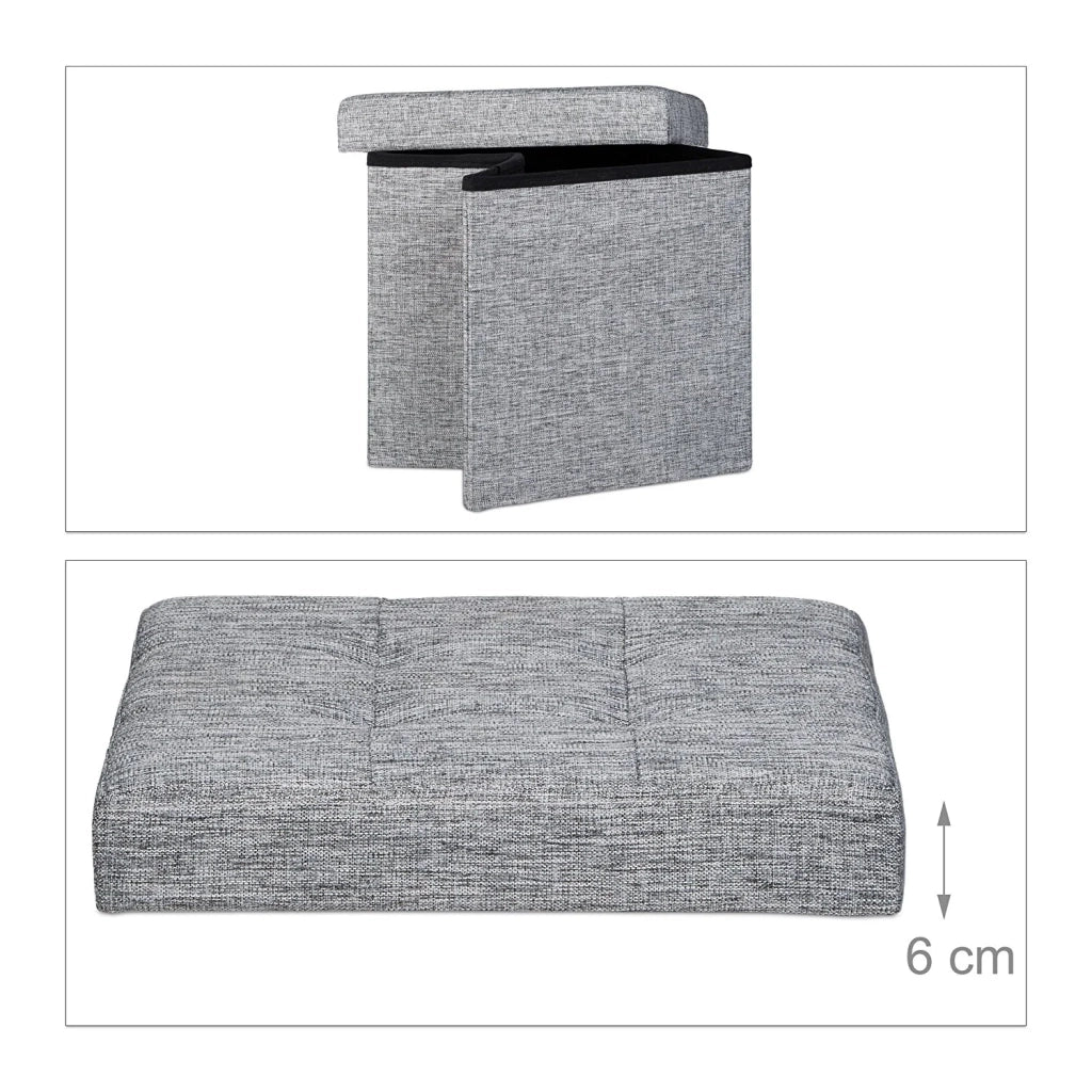 Sgabello pieghevole in lino pouf contenitore pieghevole 38 x 38 cm grigio 2013100