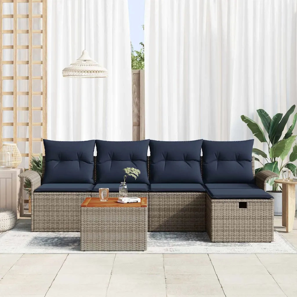 Set Divano da Giardino con cuscino 6 pcs Grigio Poly Rattan 3360783