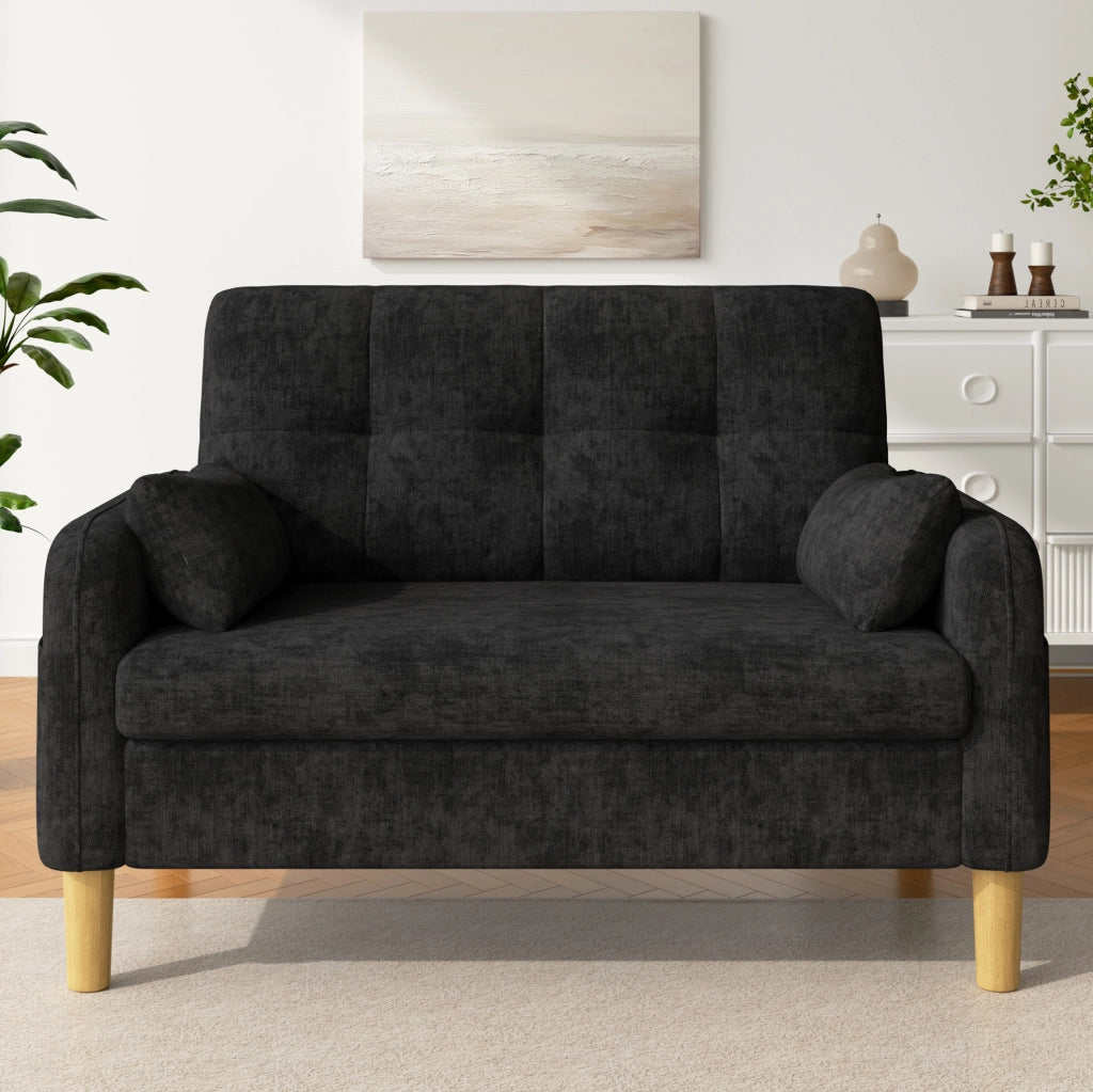 Divano 2 posti 119x78x85 cm in ciniglia grigia con tasca laterale -