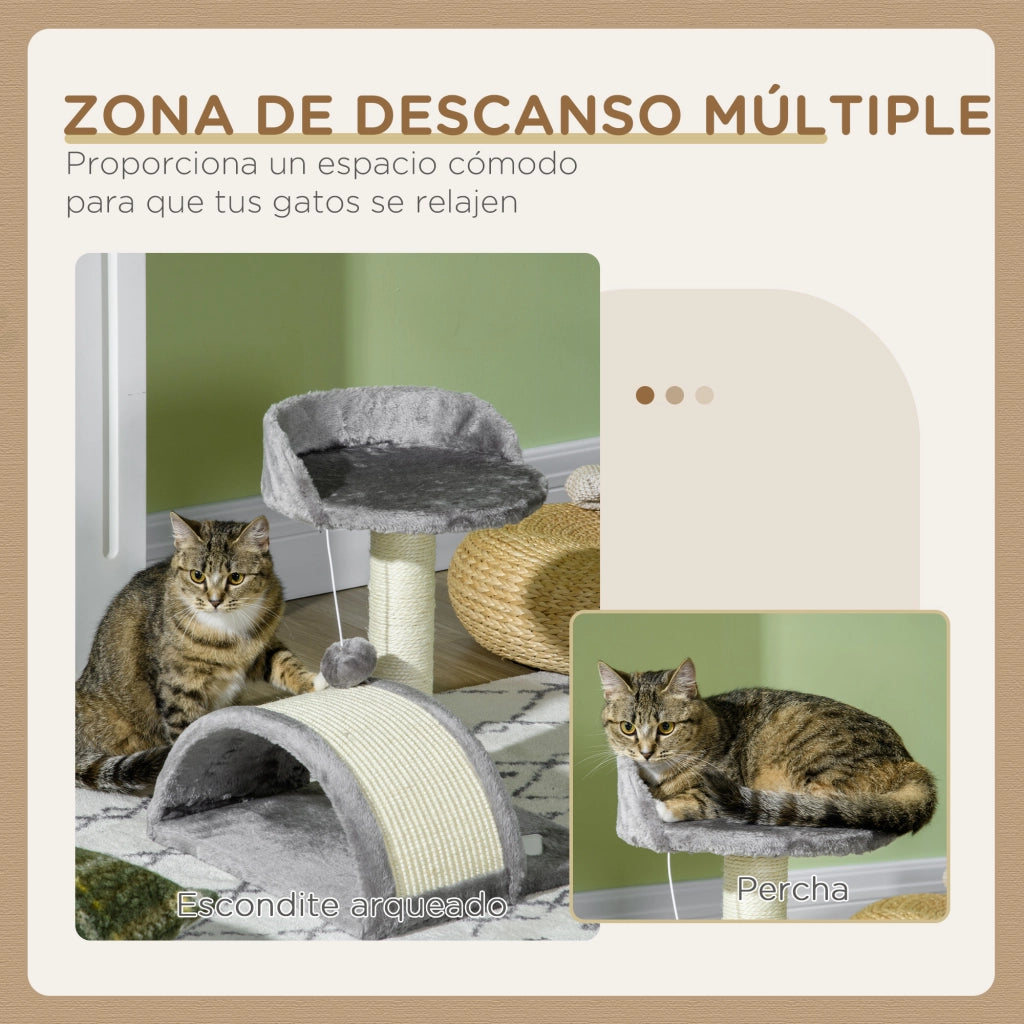 Tiragraffi per Gatti Piccoli ¨C Xylo ¨C Altezza 46 cm Piattaforme e Palla Grigio 35,5x37x46 cm