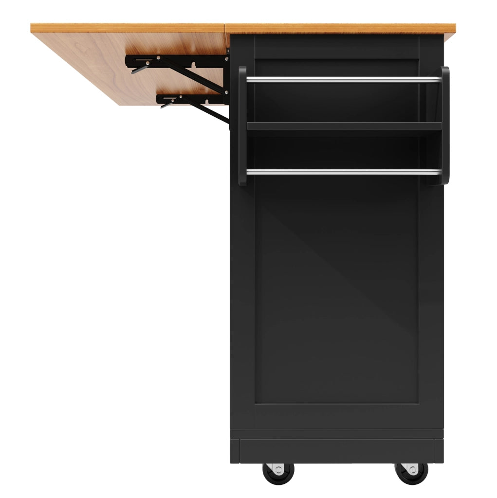 Isola da cucina 140x40 cm nera – piano sollevabile, mobile, con contenitore