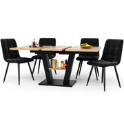 Set tavolo cucina e sedie con 1 tavolo allungabile e 4 sedie in MDF; metallo e velluto nero e naturale