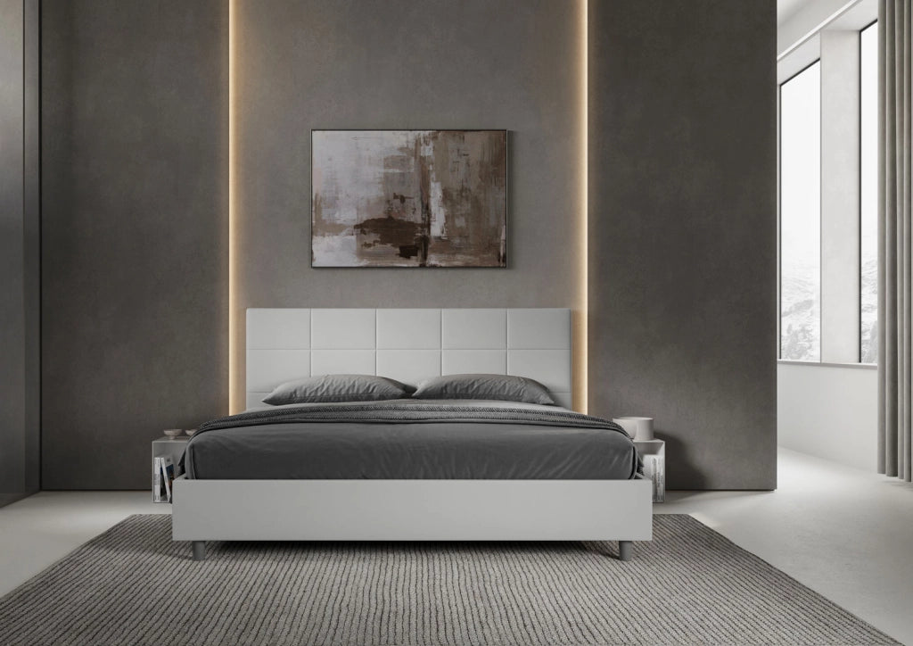 BS COM Letto matrimoniale king size con rete imbottito 200x200 similpelle bianco