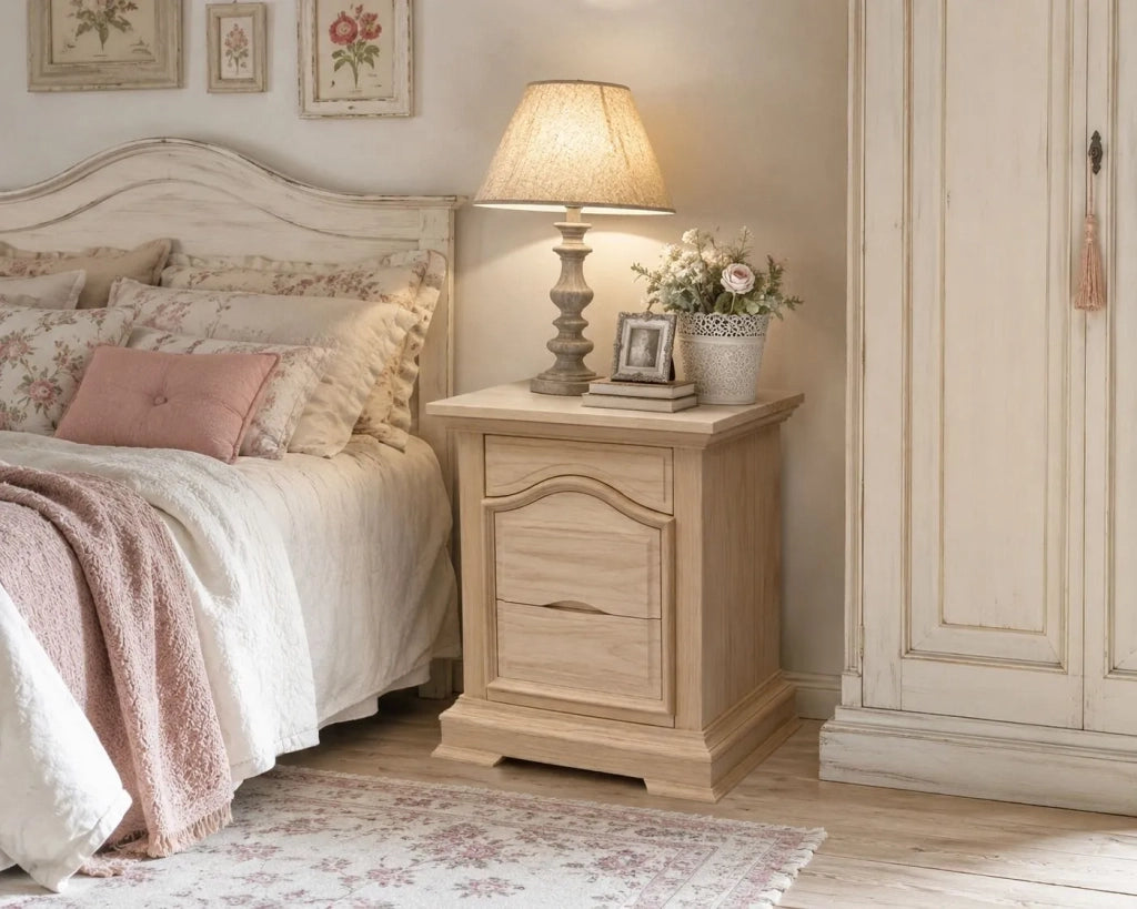 Comodino classico 3 cassetti legno grezzo 60x37x71 (496) - Mobili 2G