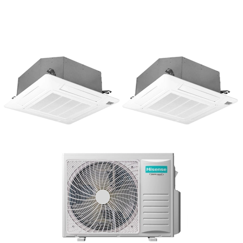 Climatizzatore Condizionatore Hisense Dual Split Inverter a Cassetta 12+12 con 2AMW52U4RXC R-32 Wi-Fi Optional 12000+12000 con Telecomando e Pannello Incluso