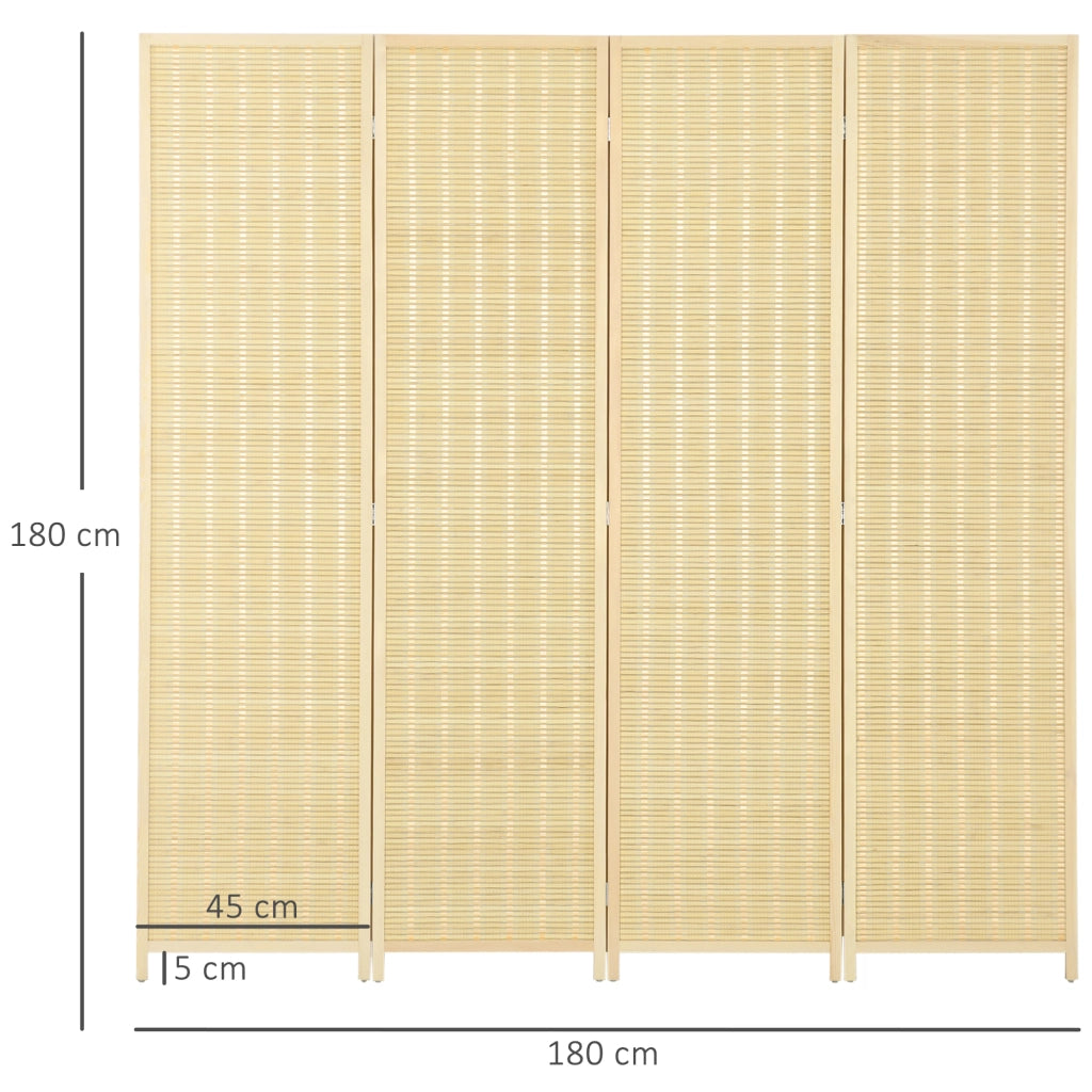 Paravento pieghevole a 4 pannelli, 180 x 180 cm, divisorio per ambienti in bamb¨´, schermo per la privacy pieghevole, separazione per soggiorno,