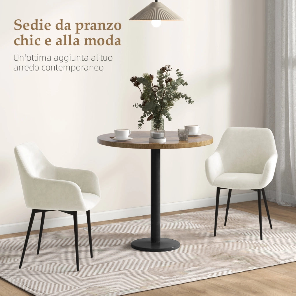 Set Sedie da Pranzo Imbottite con Braccioli ¨C Zephmum ¨C Tessuto Effetto Velluto Crema 54x57x80 cm