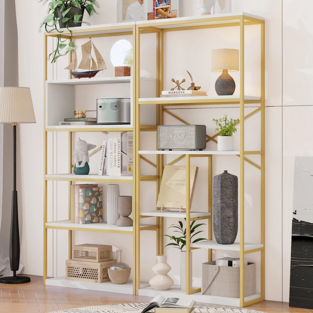LIBRERIA Multilivello 160x29,5x180 cm MDF e Metallo Bianco e Oro