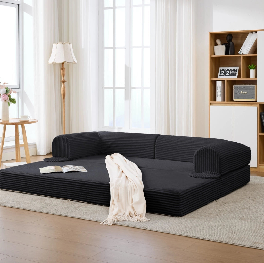 Divano letto 2 posti 190x78x65 cm in tessuto a coste nero， letto aggiuntivo salvaspazio
