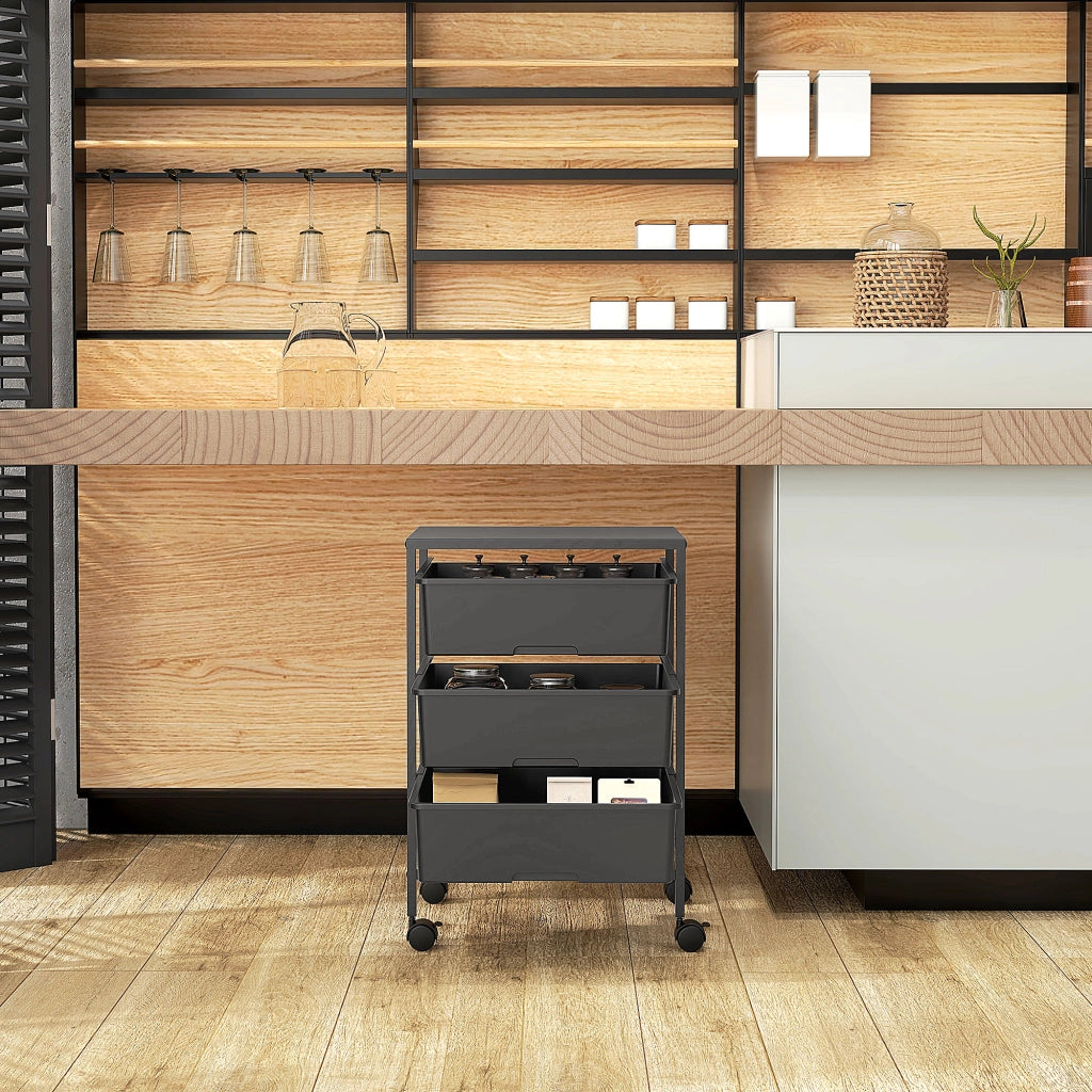 Carrello con ruote e 3 cestini ¨C zephmum ¨C 40,8x33,5x60,5 cm, nero