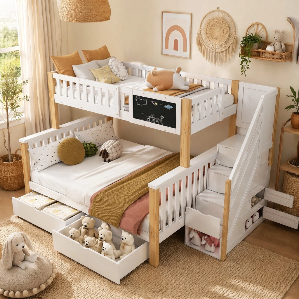 Letto a castello per bambini 140x200 cm bianco legno/MDF con lavagna