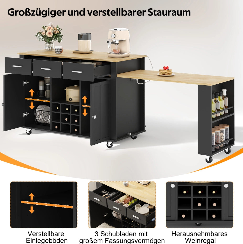 Isola cucina mobile con piano estensibile e prese USB