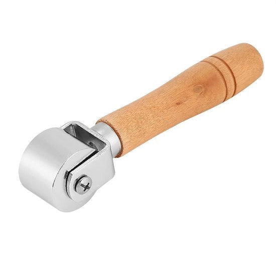 Strumento per creare angoli - Manico in legno - Rullo in acciaio inossidabile - 100mm/60mm/26mm - Colore argento - Per lavorazione del cuoio - Rullo per cuoio